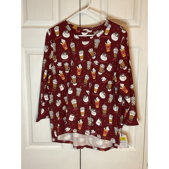 Sleep Sense Maroon Fall Frappe Coffee Cappuccino Lounge Pajama Top Large New - Picture 1 of 4